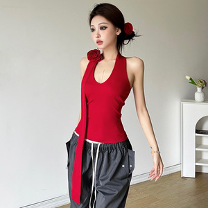 Conjunto <span class=keywords><strong>de</strong></span> Verano para <span class=keywords><strong>Mujer</strong></span>, Chaleco Halter <span class=keywords><strong>de</strong></span> Color Liso y Pantalones Holgados <span class=keywords><strong>de</strong></span> Cintura Alta - Product Image 3