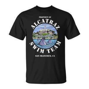 T-shirt de l'équipe de natation Alcatraz, San Francisco, Californie, design requin « Escape Shark » de l'île d'Alcatraz - Product Image 1