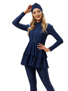 Modest Women Swimwear Long Sleeve Ruffle Layered Islamic <b>Swimsuit</b> <b>Full</b> <b>Coverage</b> Cap Bathing Suit For Women Swimming M049# - Product Image 4