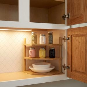 Estante Esquinero Expandible <span class=keywords><strong>de</strong></span> Bambú WooFawn <span class=keywords><strong>de</strong></span> 3 Niveles, Organizador <span class=keywords><strong>de</strong></span> Platos/Aplatos Apilable y Ajustable para Gabinete <span class=keywords><strong>de</strong></span> Cocina (39" <span class=keywords><strong>de</strong></span> Alto) - Product Image 3