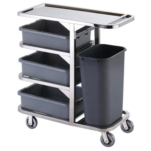Stainless Steel Frame <b>Heavy</b> <b>Duty</b> 4-<b>Wheel</b> Cleaning Trolley with 3 Shelves and 150kg Capacity for Hotel Restaurant Dish Collection - Product Image 1