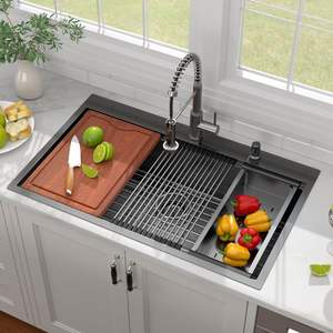 Évier de cuisine professionnel en acier inoxydable 304 fait main, à cuve unique profonde, noir, à montage sur plan de travail - Product Image 2