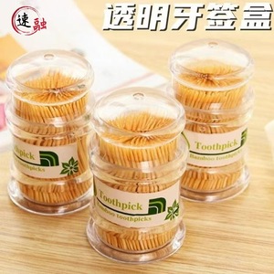 Toothpick Box Bamboo Toothpicks 6.5cm 80-100 Pcs Transparent Container Household Use - Product Image 1