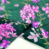 Kain Tenun 100% Ramie Ramah Lingkungan Organik  Latar Belakang Biru/Hijau Tua dengan Motif Bunga Cocok untuk Gaun Kemeja Rok
