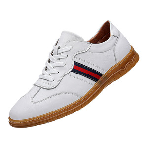 Chaussures de marche pour hommes en cuir véritable à bout rond, à lacets, respirantes, avec semelle extérieure en caoutchouc, couleur unie, style décontracté - Product Image 5