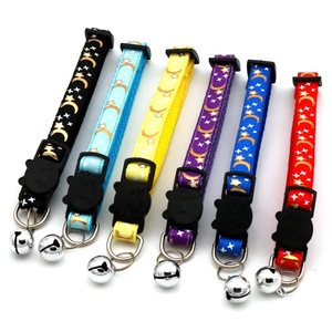 <span class=keywords><strong>Collar</strong></span> de Seguridad Desprendible para Gatos, Color Dorado Brillante, con Estampado de Luna y Estrellas, Material de Nailon Sólido y Etiqueta con Campana - Product Image 5