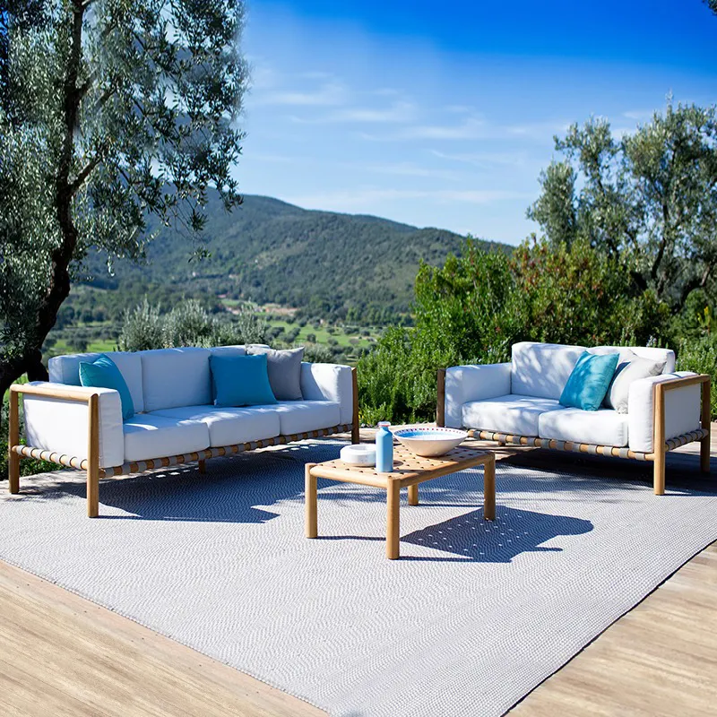 Cortile nordico Rattan divano divano giardino Patio Set soggiorno legno moderno combinazione libera all'aperto 2 anni