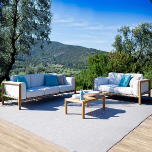 Free Combination Outdoor Nordic Courtyard Rattan Sofa Chair Living Room Teak Wood Garden Patio Furniture Set