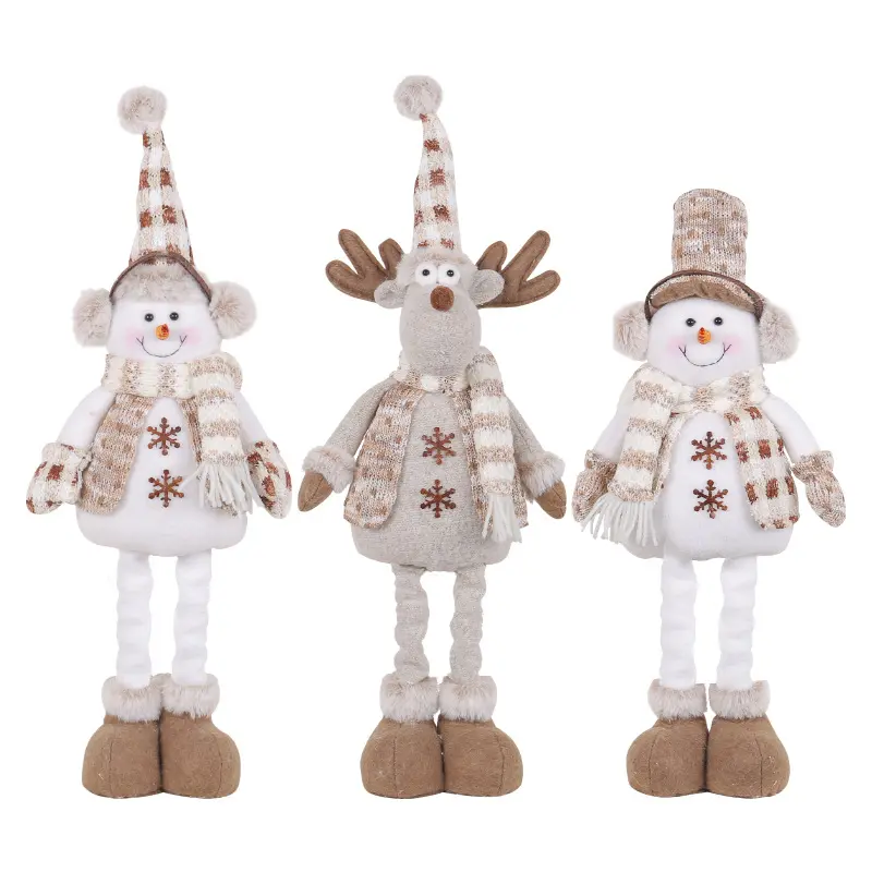 Große stehende Weihnachtsmann-Puppen Elch-Schneemann handgefertigte Plüschpuppen mit einziehbaren Beinen