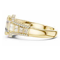 Anillo de Lujo Unisex con Diamante Cultivado en Laboratorio con Corte Asscher, Certificado IGI, E VVS2, en Oro de 14k, Halo Baguette, Banda Ancha de 8.05mm