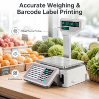 Balance calculatrice de prix avec impression d'étiquettes codes-barres multilingues 15kg 30kg pour l'épicerie mondiale, les boucheries et les supermarchés