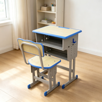 Ensemble table et chaises en bois réglables en hauteur pour les écoles - Design moderne bleu/couleur personnalisable, mobilier scolaire durable