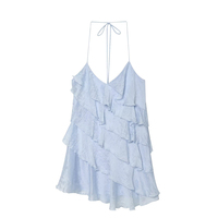 PB&ZA Robe Courte Femme Été 2026 Nouvelle Collection Tendance Plage Douce Superposée Décorative en Polyester Col Halter Robe Vestidos