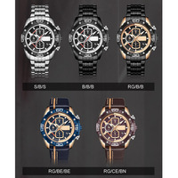 Jam tangan olahraga untuk pria jam tangan Chronograph Fashion jam tangan kulit asli biru merek mewah