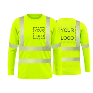 Custom High Visibility Reflective Safety T Shirt Long Sleeves Men Construction Hi Viz Work Shirts With Pocket T-shirts