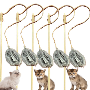 Katzen spielzeug Holzstäbchen Teaser Zauberstab Interaktives Feder spielzeug Natürlich Mit Kaninchen fell platte Schwanz Fasion HY Pet Toys Kaninchen ohr Gefärbt - Product Image 1