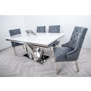 Juegos de comedor de 6 8 asientos plateados, muebles, sillas de comedor de mármol, juego de mesa de comedor de lujo - Product Image 2