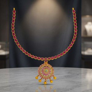 Silver Temple Religious Women's Short <b>Necklace</b> 180958 Gold Plated Alloy Beads Chains Flower Shape <b>Ruby</b> Diamond Wedding Party - Product Image 2