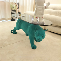 Table basse moderne de luxe en fibre de verre, table centrale créative Panthère Noire, table à thé animale pour salon de villa