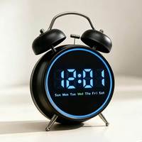 Reloj Despertador de Anillo Estilo Coreano con Pantalla LCD, Movimiento Silencioso, Campana de Metal, Luz de Tres Niveles, Reloj Analógico, Venta de Fábrica