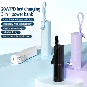 Mini chargeur mural portable 2-en-1, batterie externe PD 20W à charge rapide, batterie Li-polymère 5000mAh, câble Type-C universel - Product Image 2