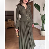 Robe longue plissée en mousseline pour femme, col en V, manches longues, pour mariage automne-hiver et soirée de gala
