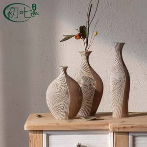 Florero de madera maciza hecho a mano, estilo Wabi Sabi, adorno decorativo de escritorio para sala de estar, arreglo de flores secas - Product Image 2