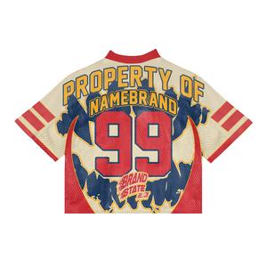 कस्टम सबलिमिनेशन प्रिंटिंग स्ट्रीटवियर फुटबॉल टी-शर्ट त्वरित सूखी वी-गर्दन बोक्सी फिट फसल युवा अमेरिकी फुटबॉल टी-शर्ट - Product Image 6