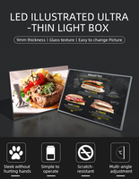 Papan Menu LED Ultra Slim A1/A2/A3 Bingkai Aluminium Kotak Lampu Iklan Kaca Tempered Untuk Penggunaan Dalam Ruangan Restoran