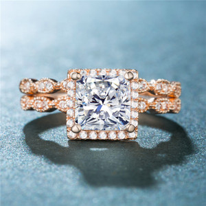 Juego de Anillos de Pareja Cuadrados con Circonita en Color Oro Rosa para Mujer, Regalo de Boda o Cumpleaños - Product Image 3