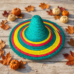 Multicolor Striped Mexican Sombrero <b>Hat</b> Bamboo Straw Fiesta <b>Hat</b> with <b>Pom</b> Poms <b>for</b> Party - Product Image 4