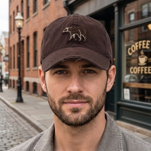 หมวกเบสบอลวินเทจแบบดิสเทรส 6 แผง ทรงไม่แข็ง ปักลายวัว สีน้ำตาล สไตล์เรโทร สปอร์ต สำหรับวิ่ง หรือใส่ในฟาร์ม - Product Image 2