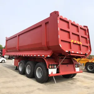 Tri-axle U bentuk hidrolik Grain camion-remorques Dumping belakang akhir Dump Tipper Semi truk Trailer untuk truk