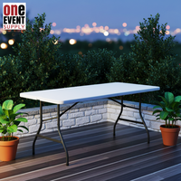 Ensemble table et chaises pliantes rectangulaires en plastique blanc de 2,4 m pour 10 personnes, robuste, idéal pour jardin, fête, entrée d'hôpital, léger