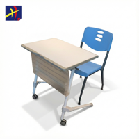 Table et chaise d'école modernes gris foncé, durables, réglables en hauteur, plateau en bois, pieds en métal, taille personnalisable pour l'école primaire