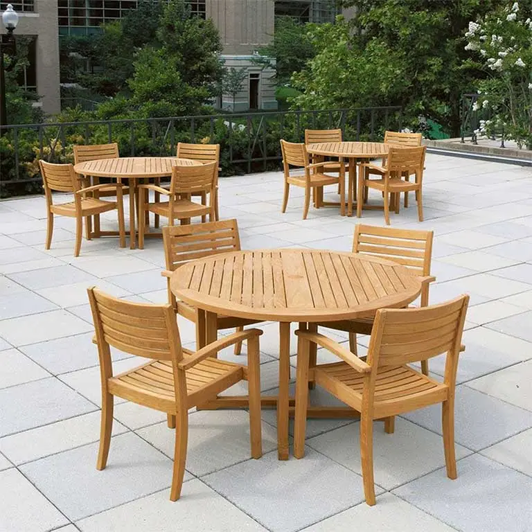 Ensemble de chaises en plastique, bois et métal pour table ronde en aluminium, mobilier de jardin pour café et restaurant, vente en gros à prix abordable