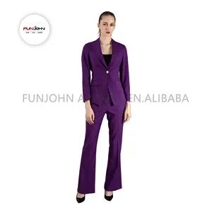 Plus <span class=keywords><strong>Violet</strong></span> Bonne Humeur 3/4 Manches Un Bouton Wome Bureau Tenue Uniforme Style Flare <span class=keywords><strong>Pantalon</strong></span> Costume pour Femmes Formelle - Product Image 1