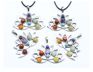 Cristallo curativo naturale equilibrio <span class=keywords><strong>energia</strong></span> 7 Chakra lega di loto meditazione Yoga collana ciondolo regali di festa accessori Fengshui - Product Image 6