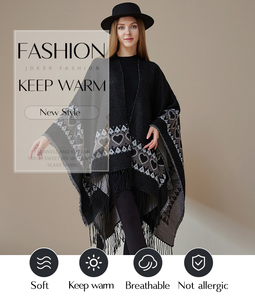 Scialle caldo da donna personalizzato avvolgere Poncho anteriore aperto mantella scialli a blocchi di colore <span class=keywords><strong>Cardigan</strong></span> invernale avvolgere Poncho stampati per le donne - Product Image 6