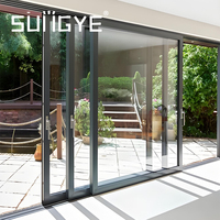 SUNGYE Porte de patio coulissante moderne en verre, mince et sécurisée, blanche, avec système de roulement silencieux, arrêt sécurisé à tout point de rail, stores magnétiques