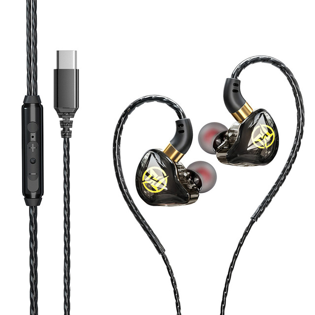 Type-C Wired In-Ear Monitor Earphones with Mic and Volume Control Hi-Fi Stereo Earbuds with Ergonomic Over-Ear Fit for Gaming