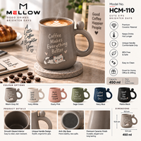 Mug à café en céramique Homey OEM 450 ml, 6 couleurs, gris chaud brillant, imprimé chat endormi, avec poignée en forme de boule, sans BPA, pour les amateurs de café