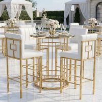 Table de bar en acier inoxydable finition or avec plateau en verre trempé pour la location de mobilier commercial pour banquets et fêtes, vente en gros