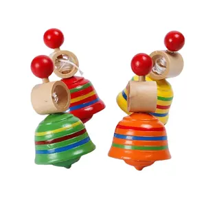 custom wooden pull rope spinning top kids toy supplier