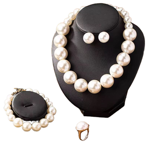 5pcs Large Pearl Women's Wedding Engagement Party Gift Jewelry <b>Sets</b> New Fashion Imitation Pearl Silver Plated Rings Earrings - Product Image 4