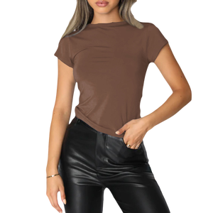 T-shirt Estiva da <span class=keywords><strong>Donna</strong></span> a Maniche Corte con Scollo Tondo, Top Casual, Nuova Camicetta Slim Fit - Product Image 3