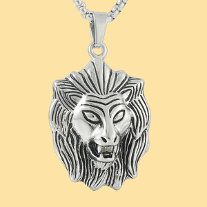 Yunnique – collier avec pendentif Lion en acier inoxydable, forme d'animal en argent, Design géométrique, bijoux à la mode pour hommes et femmes, 122024 - Product Image 1