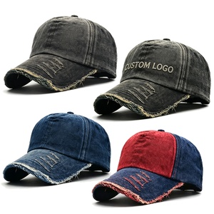 Custom Embroidery Washed Denim Baseball <b>Cap</b> Adjustable Torn Jeans <b>Cap</b> Vintage Distressed Baseball Hats for Men <b>Women</b> - Product Image 2