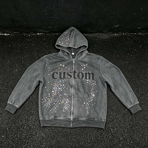 Sudaderas con Capucha de Alta Calidad, Personalizadas con Logotipo, Estilo Urbano, con Pedrería, Lavado Ácido, Algodón Grueso, Talla Grande, Estilo Desgastado - Product Image 4