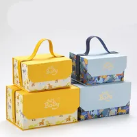 도매 귀여운 파란색 노란색 만화 자석 골 판지 선물 상자 아이 생일 담요 의류 포장 선물 상자 핸들